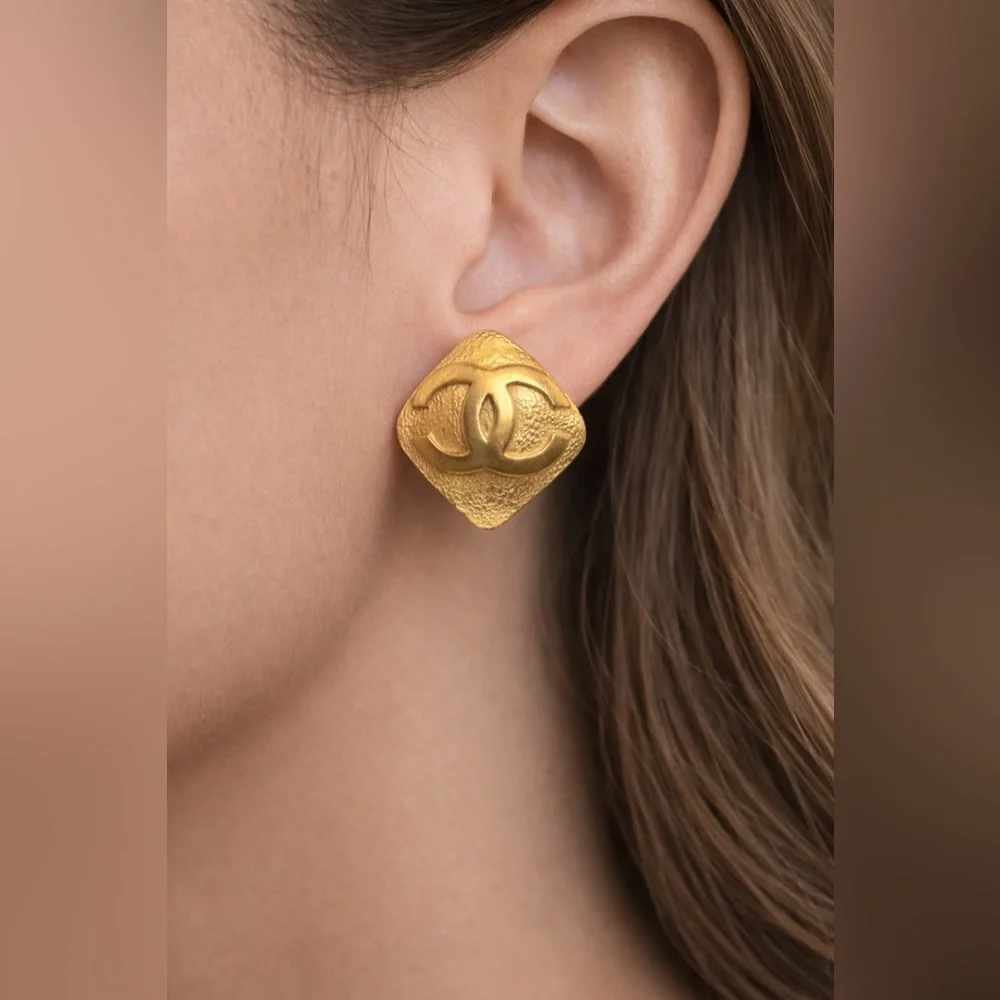 Chanel CC Diamond Shape Clip On Earrings